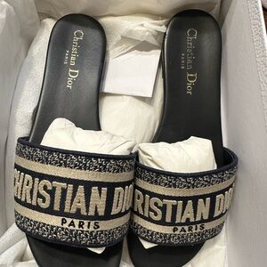 Dior Brown Leather Sole Logo Slides